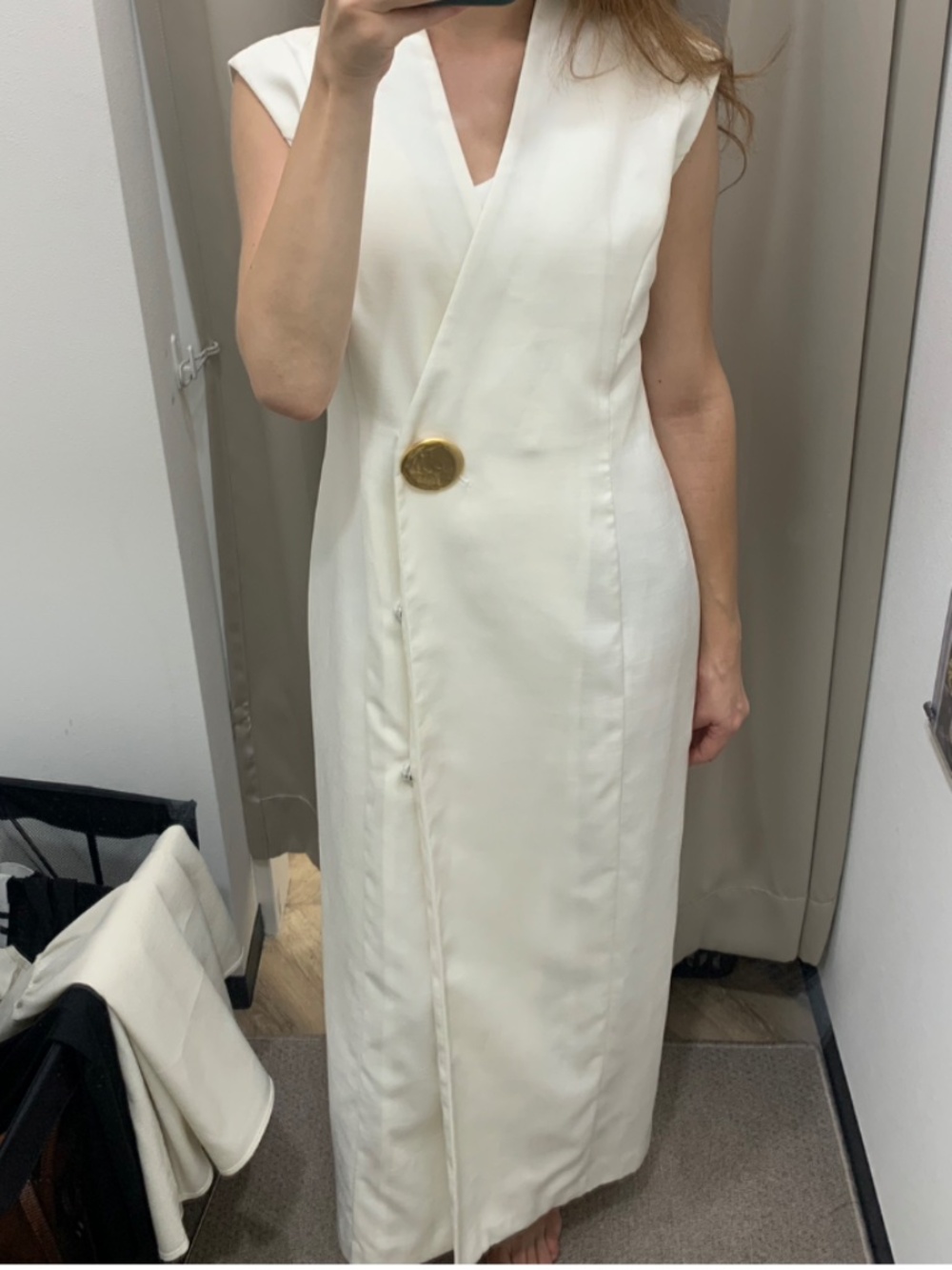 Snidel White Maxi Dress with Gold Detail – Japanese Brand